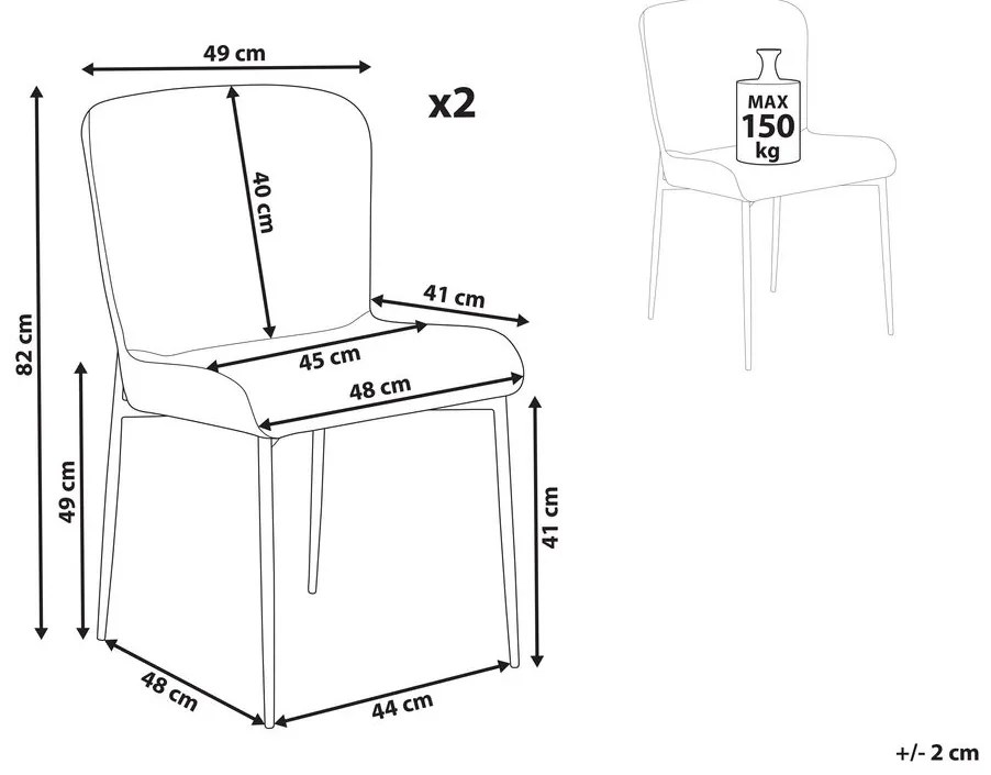 Set di 2 sedie tessuto grigio scuro ADA Beliani