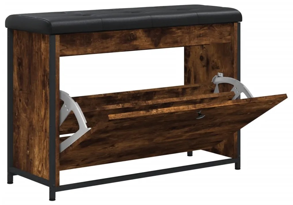 Panca portascarpe cassetto ribaltabile rovere fumo 82x32x56cm