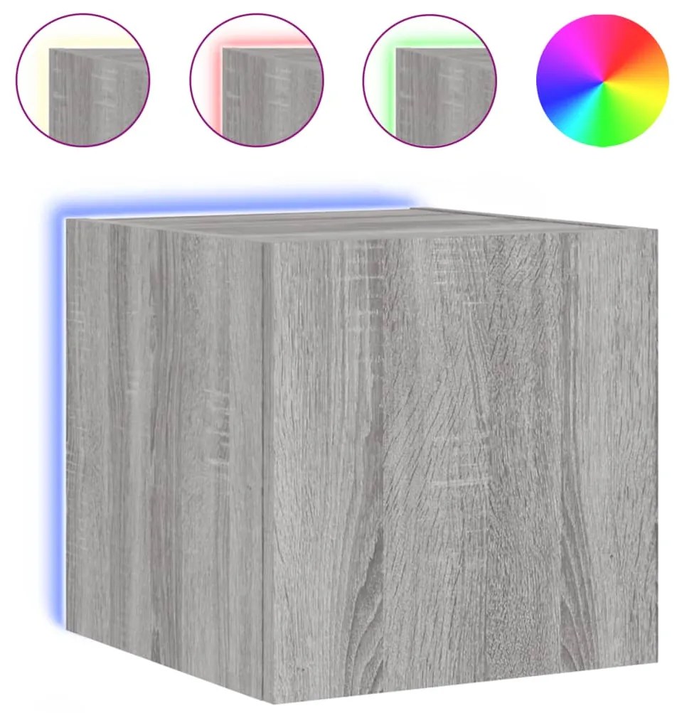 Mobile tv a parete con luci led grigio sonoma 30,5x35x30 cm