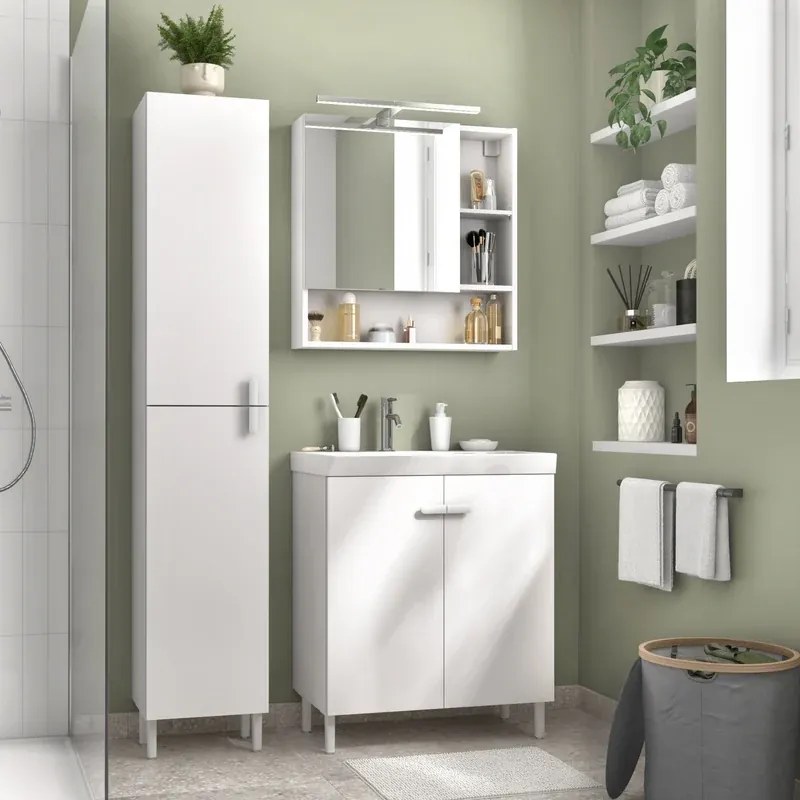 Mobile sottolavabo e lavabo Easy per vasca a sinistra bianco L 70 x H 80 x P 40 cm, 2 ante