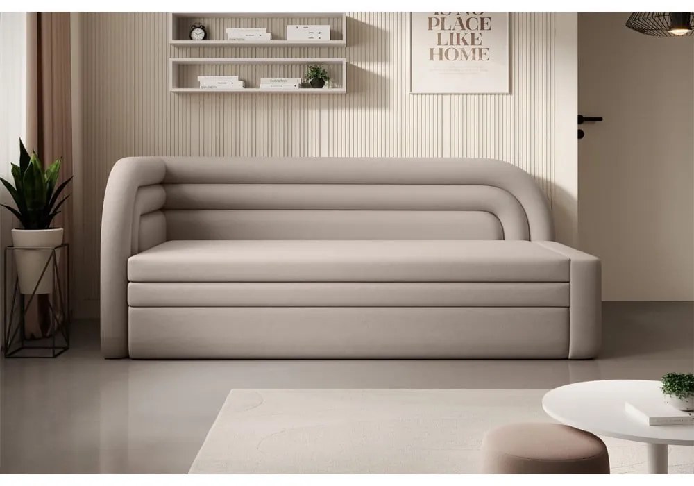 Divano beige allungabile/con contenitore con penisola a sinistra e rivestimento in velluto 223 cm Fabillo – ELTAP