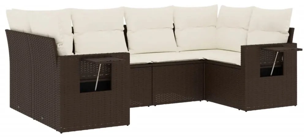 Set divano da giardino 6 pz con cuscini marrone in polyrattan