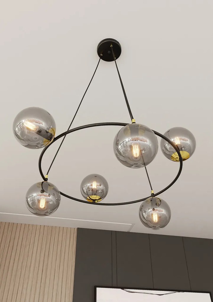 Lampadario a Sospensione AZURA 6 in Acciaio e Vetro 6xE14