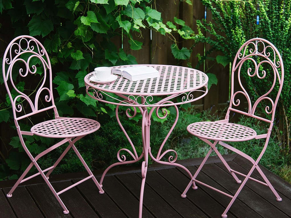Set balcone in metallo rosa tavolo e 2 sedie ALBINIA Beliani