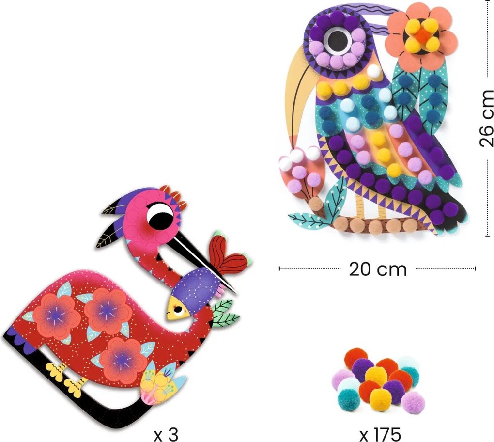 Gioco d'arte - collage di pompon - uccellini