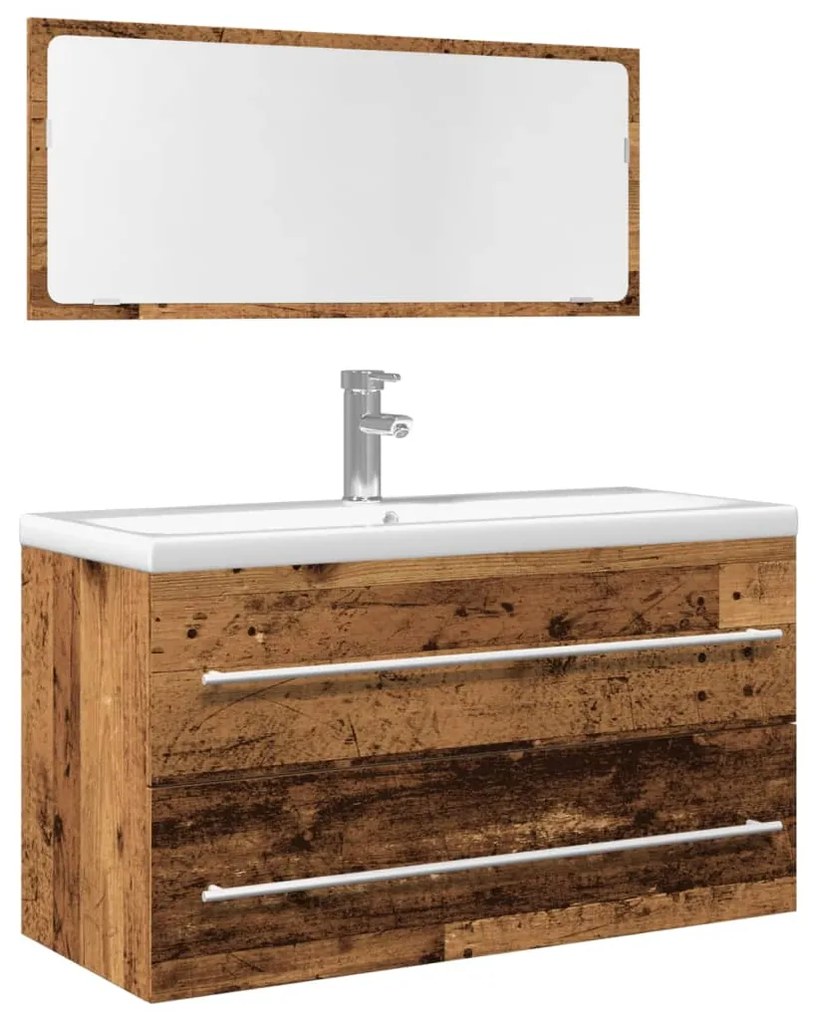 Set Mobili Da Bagno 2 Pz Legno Antico İn Legno Multistrato /