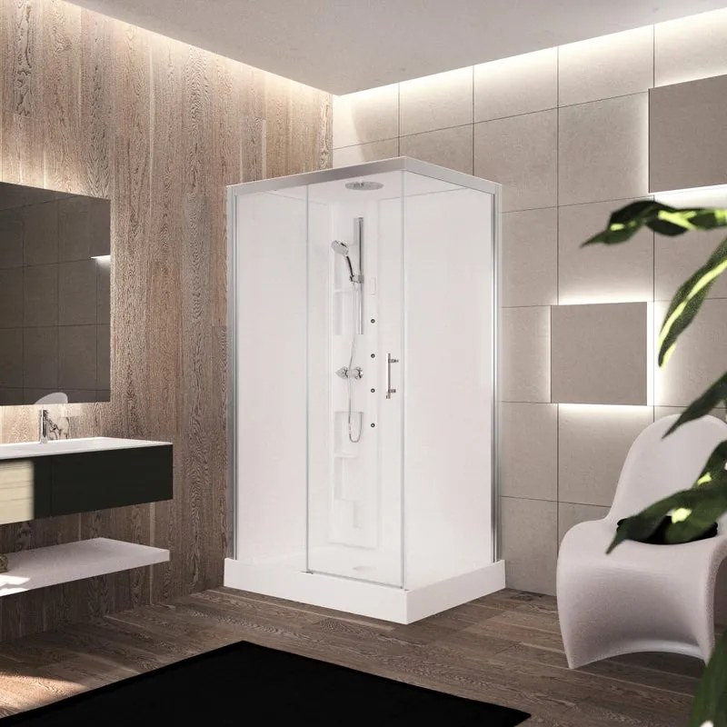Cabina doccia idromassaggio rettangolare PERLA sx 120 x 80 cm con Sistema Bluetooth e miscelatore meccanico cromo