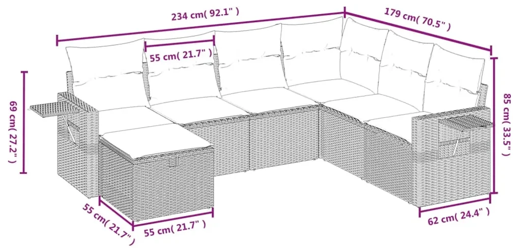 Set divani da giardino 7 pz con cuscini beige in polyrattan