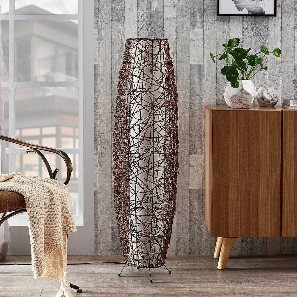 Lampada da terra Nias Lindby, Marrone / Ruggine, Soggiorno / Sala da pranzo, Legno, Moderno, Lampada da terra