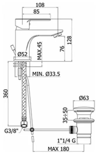 Miscelatore lavabo Paffoni serie Blu scarico con piletta BLU 075 CR