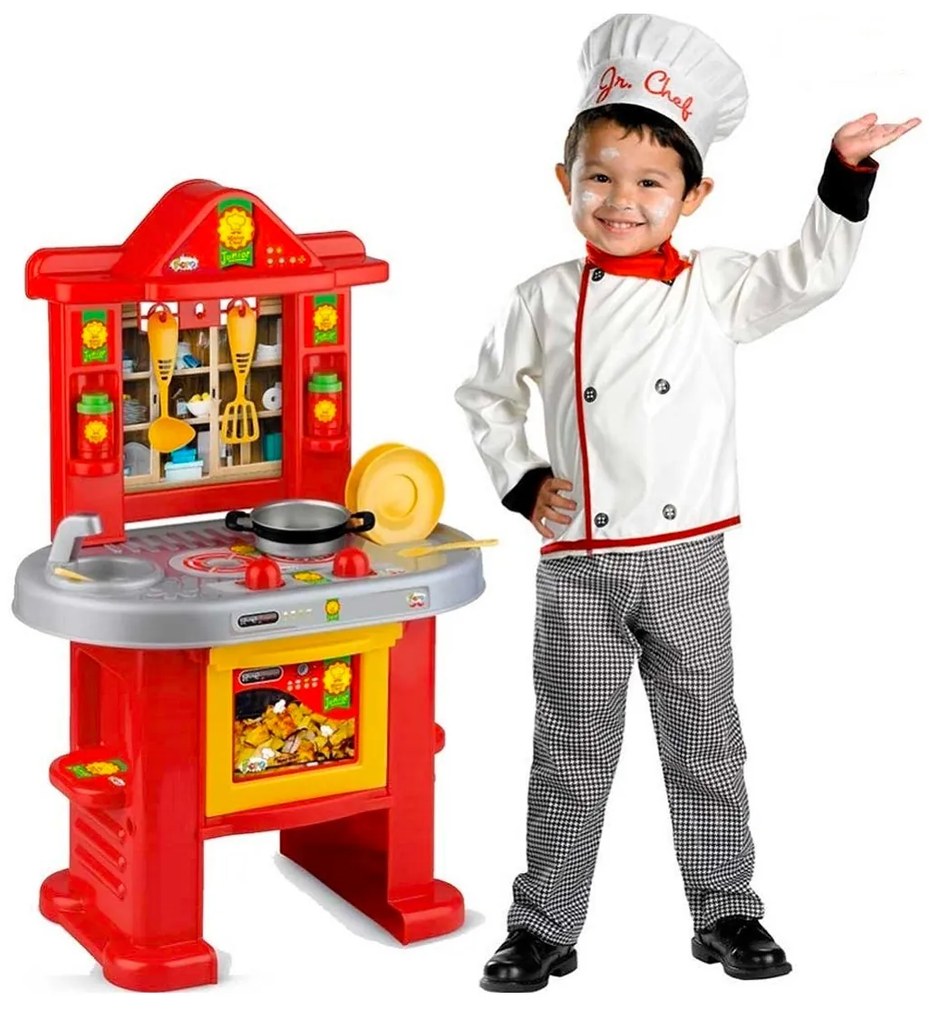 Cucina Da Chef Rossa Alta 58cm Con 14 Acessori Inclusi