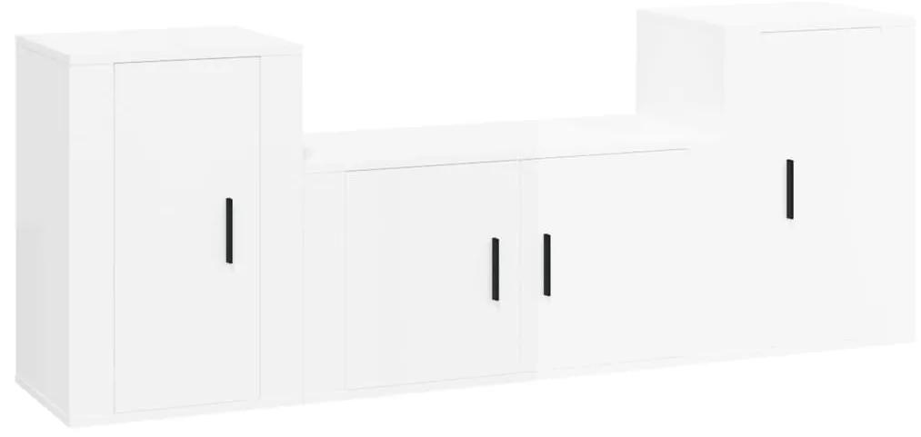 Set mobili porta tv 3 pz bianco lucido in legno multistrato