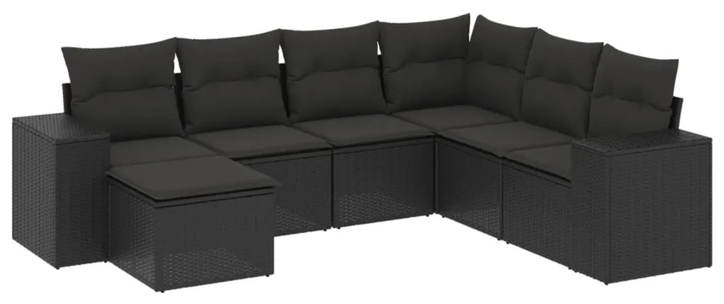 Set divani da giardino con cuscini 7pz nero polyrattan