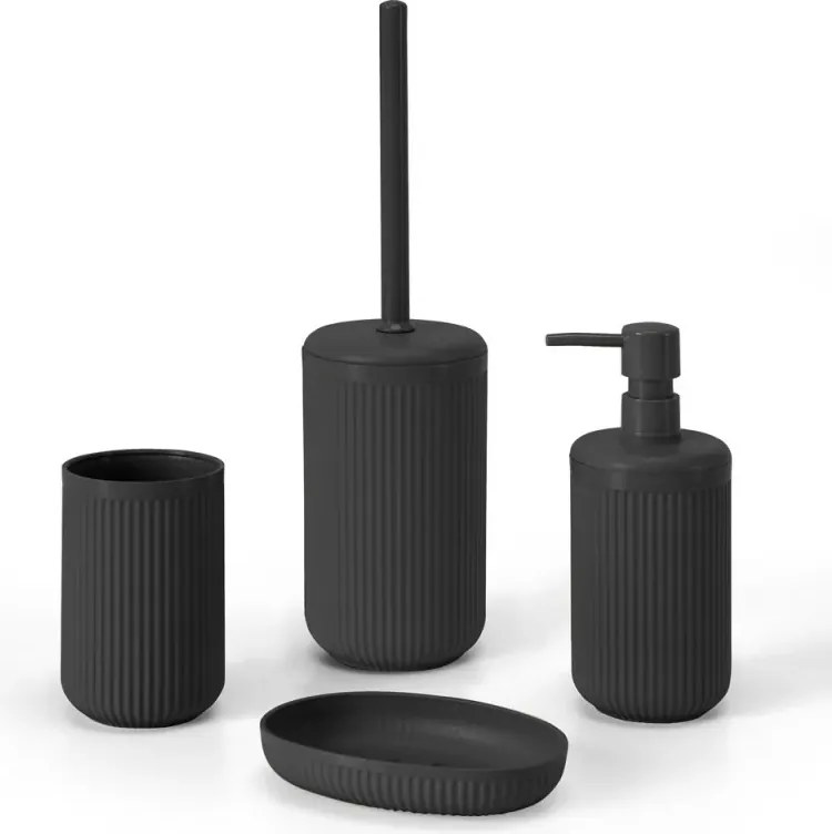 Set accessori bagno 3 pz con dispenser portaspazzolino e portasapone grigio cannettato Arizona