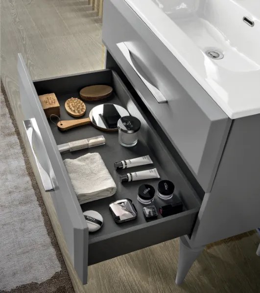 Mobile da bagno sospeso moderno base 120 CLEIDE con 2 cassetti e lavabo, GRIGIO PERLA
