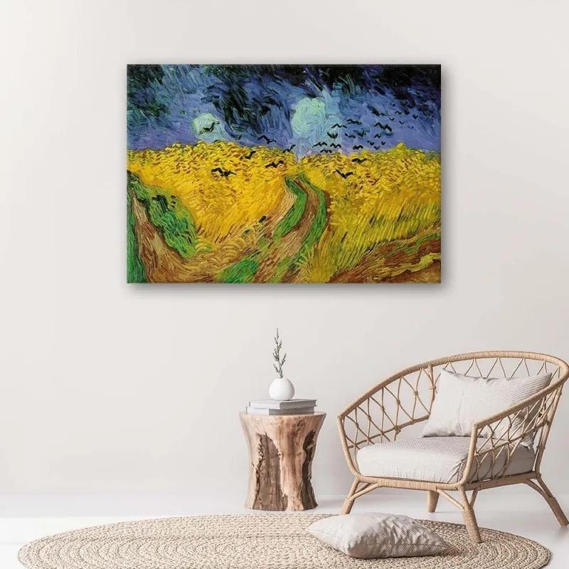 Quadro su tela, RIPRODUZIONE Campo di grano con corvi V. Gogh