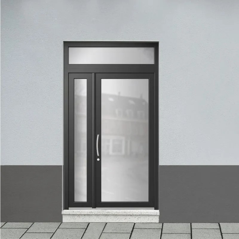 Portoncino d'ingresso Condo20 con vetro L 90 x H 210 cm in PVC nero, apertura spingere a destra