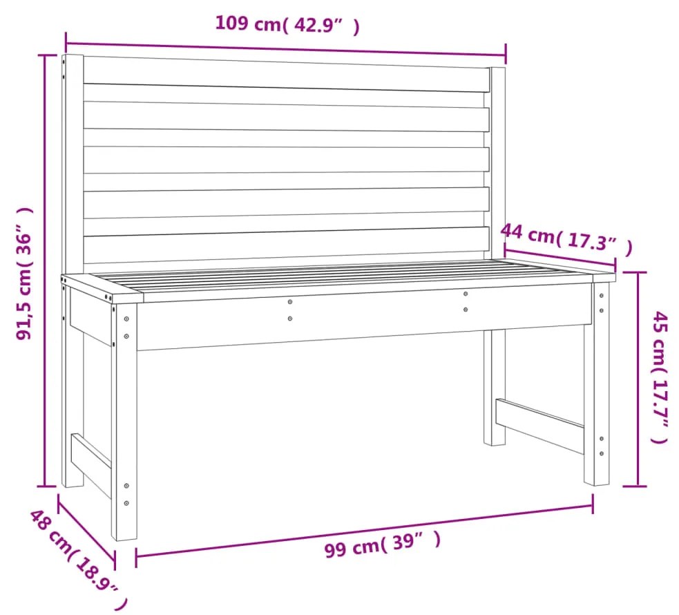 Panca da Giardino 109 cm in Legno Massello di Pino