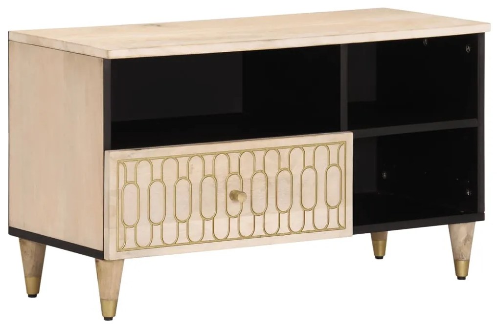 Mobile Porta Tv 80x33x46 Cm İn Legno Massello Di Mango /