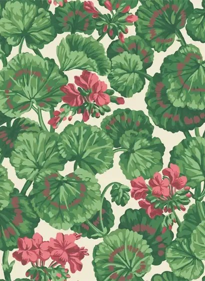 Tapete Geranium von Cole & Son - Rose/ Green on Parchment