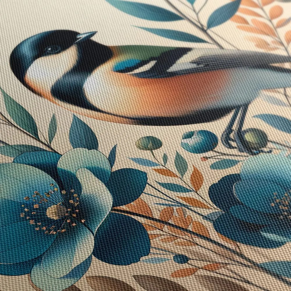 Quadro su tela – Cinciarella nel giardino fiorito