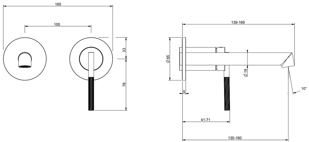 Parte esterna miscelatore lavabo a parete bocca corta senza scarico parte incasso non inclusa cromo ingranaggio 63581 gessi