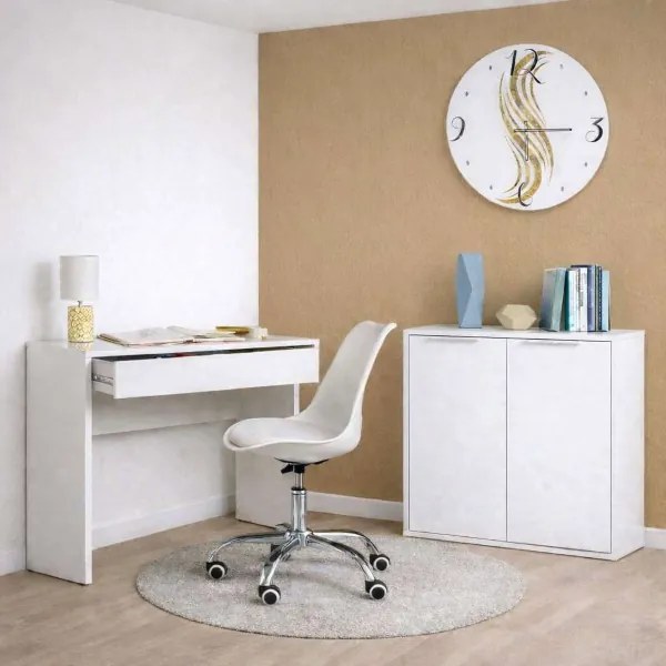 Scrivania Ufficio Paldir 100x82h cm con Cassetto in legno Laccato Bianco