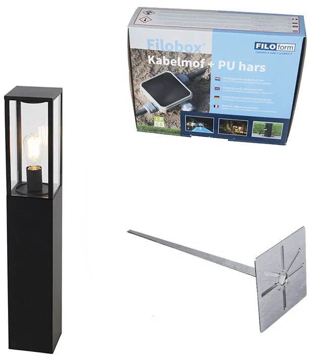 Lampada da giardino a palo nera 80 cm con picchetto e pressacavo - Charlois
