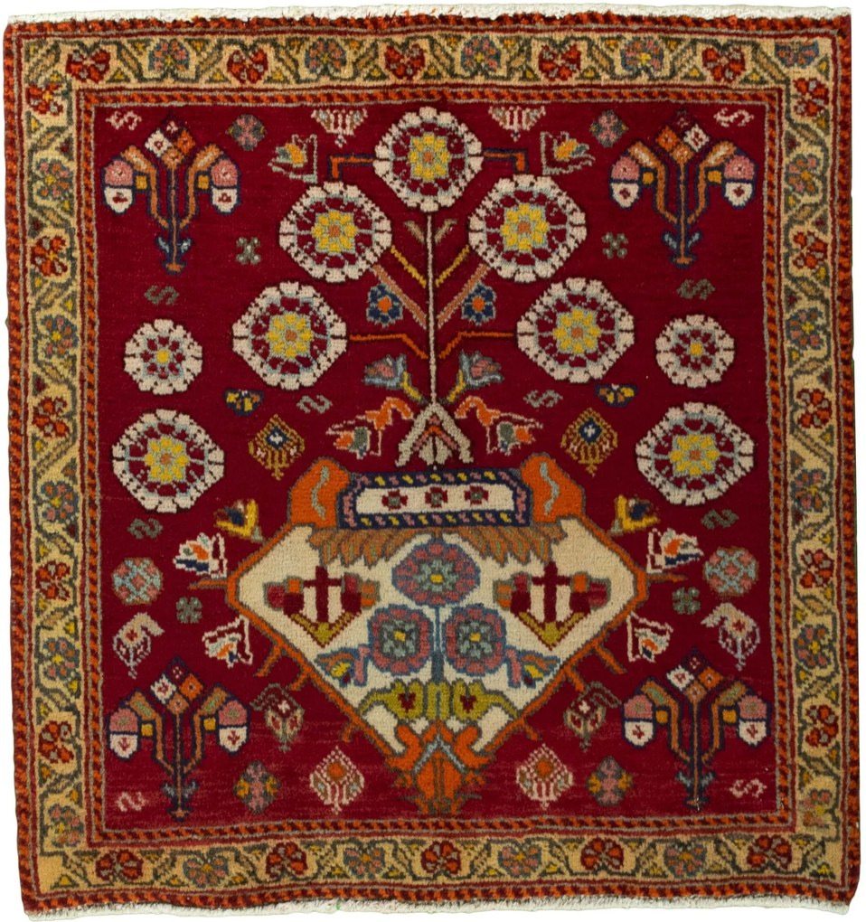 Shiraz Tappeto 60 x 70 Rosso (Iran) Annodato A Mano