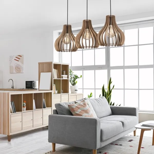 Lampadario a sospensione con filo TUCCI 3xE27/15W/230V quercia/nero