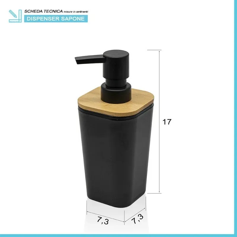 Set accessori bagno moderno in finitura nera opaca con dettagli in bambù
