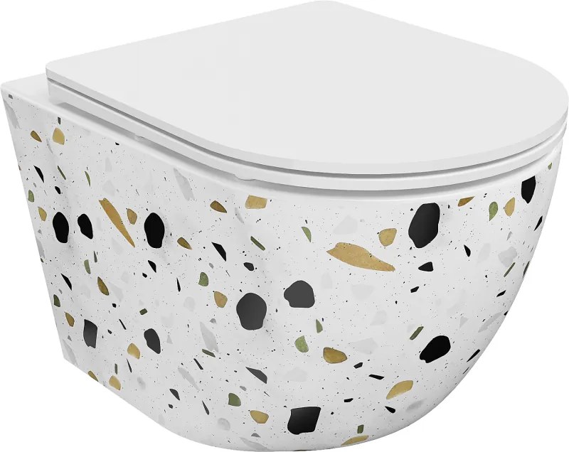 Mexen Lena vaso WC Rimless con sedile slim a chiusura rallentata, duroplast, pietra bianca terrazzo - 30224096