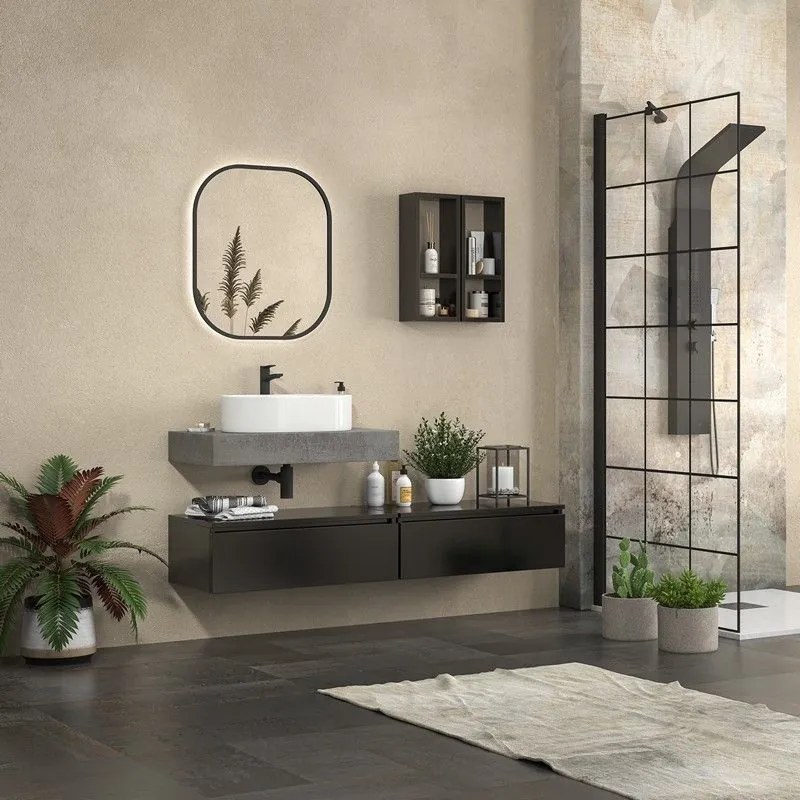 Kamalu - composizione bagno con 2 mobiletti 80 cm e mensolone 80 cm | kam-kk803