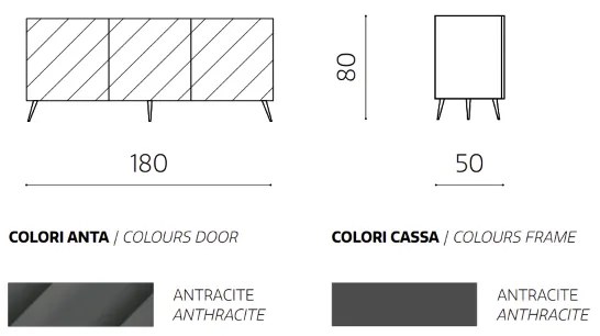 Madia 180 cm in legno Antracite 3 ante e 5 piedini - KALLA