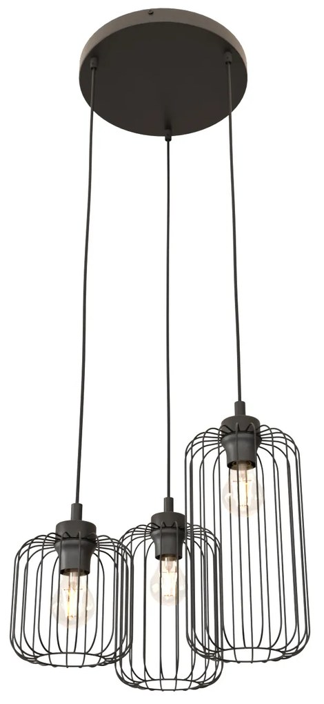 Sospensione Minimal Industrial Minerva 3 Luci Tonda Nera