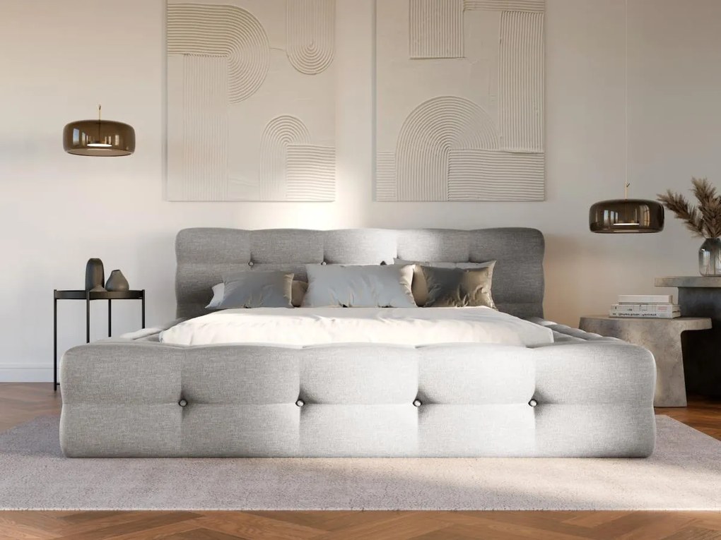 Letto trapuntato 140 x 190 cm Tessuto chiné Grigio  - LERUCO di PASCAL MORABITO