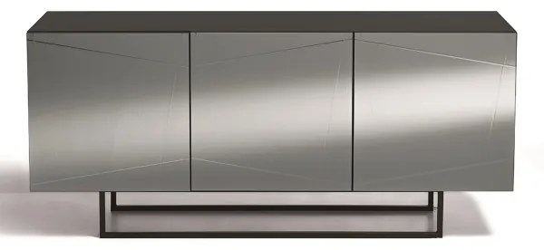 Madia credenza a 3 ante in vetro specchio fumcocca antracite e piedini sagomati ISIDE