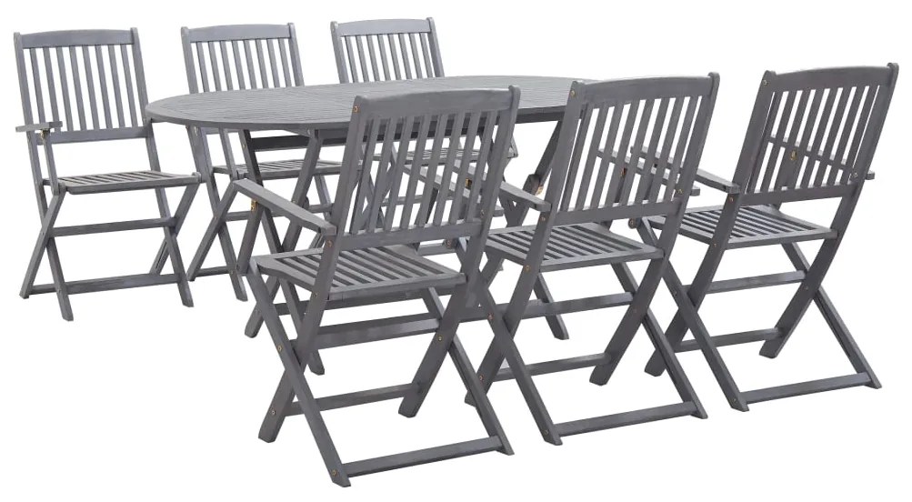 Set da pranzo per giardino 7 pz legno massello di acacia grigio