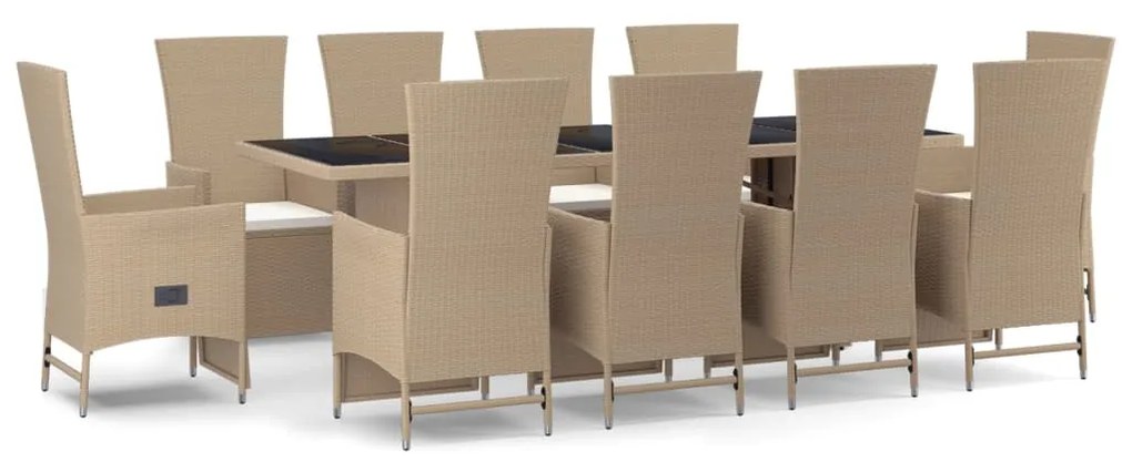 Set da pranzo da giardino 11 pz con cuscini beige in polyrattan
