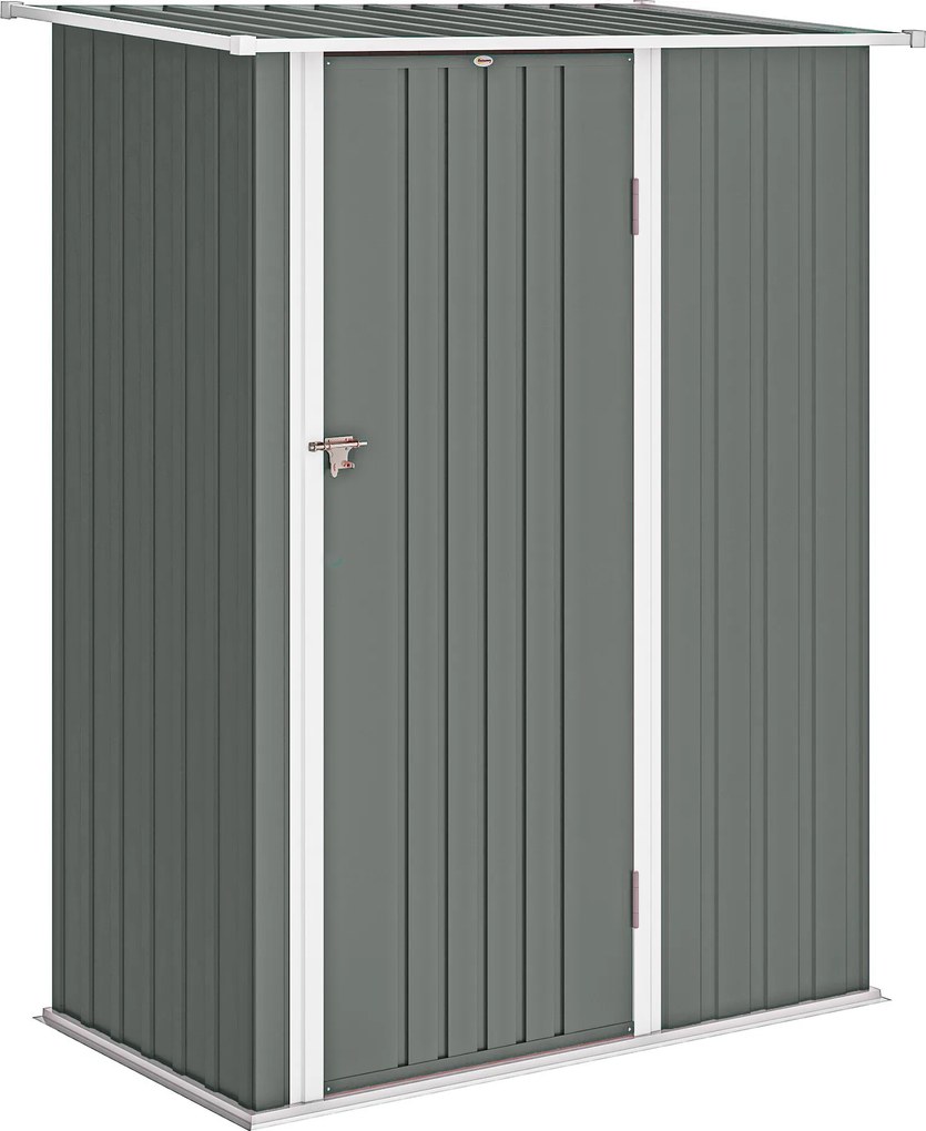 Capanno Porta Attrezzi 142x86x189 cm con Tetto Inclinato e Porta Bloccabile in Metallo Grigio Chiaro...