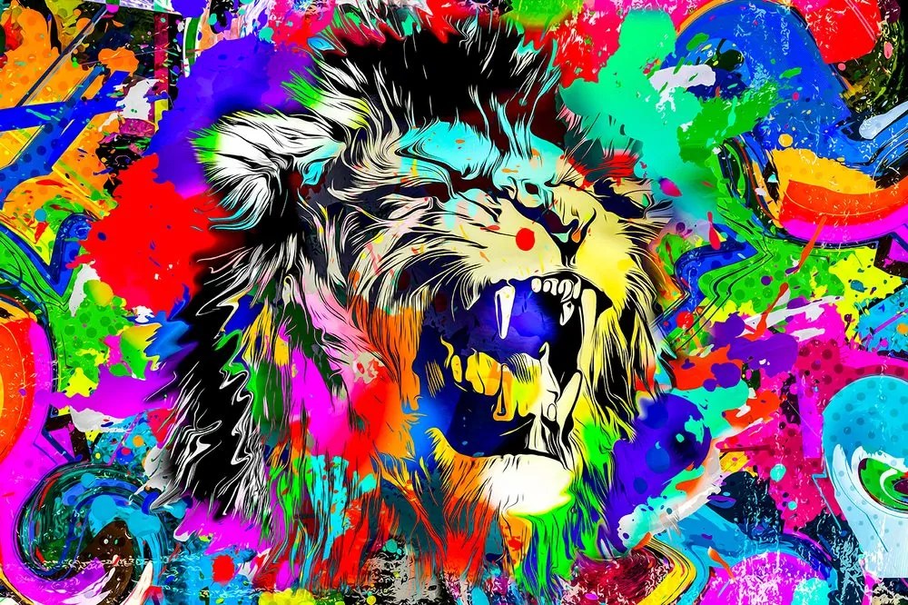 Carta da parati – Testa di leone colorata