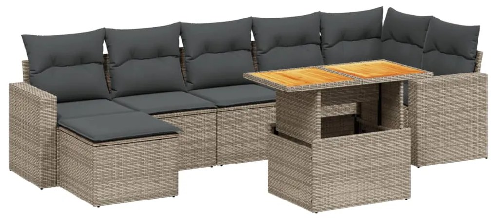 Set divano da giardino 8 pz con cuscini grigio in polyrattan