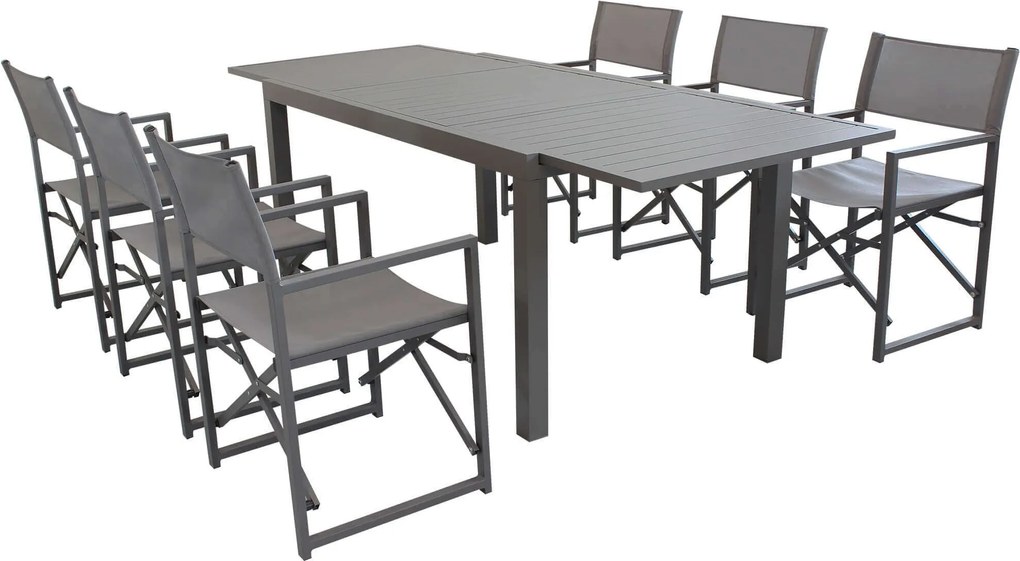 DEXTER - set tavolo in alluminio cm 160/240 x 90 x 75 h con 6 poltrone Carpenter