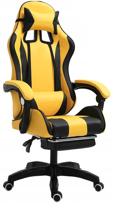 Comoda sedia da gaming con cuscino giallo e nero