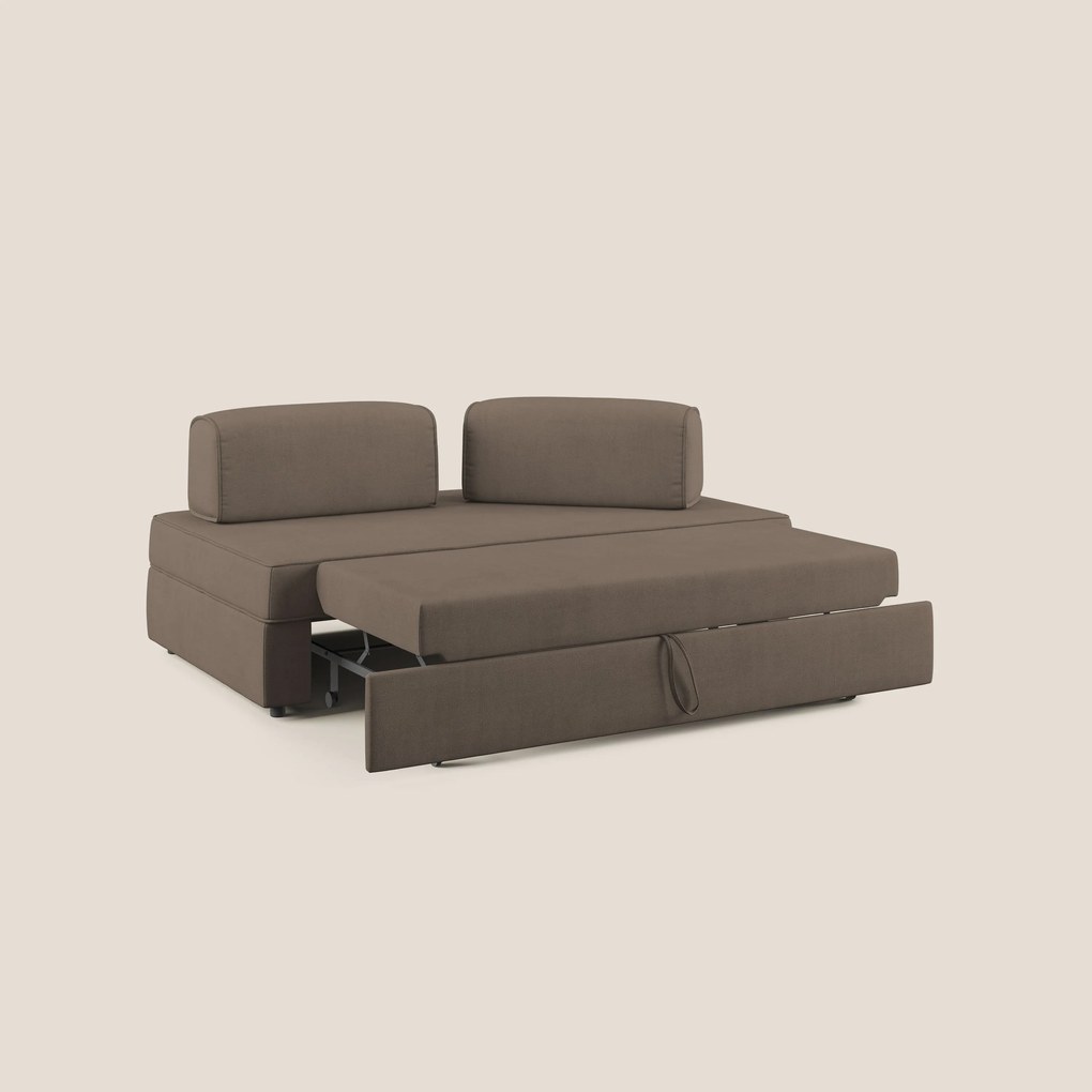 Liberty divano con pouf estraibile e schienali movibili in tessuto morbido impermeabile T02 marrone