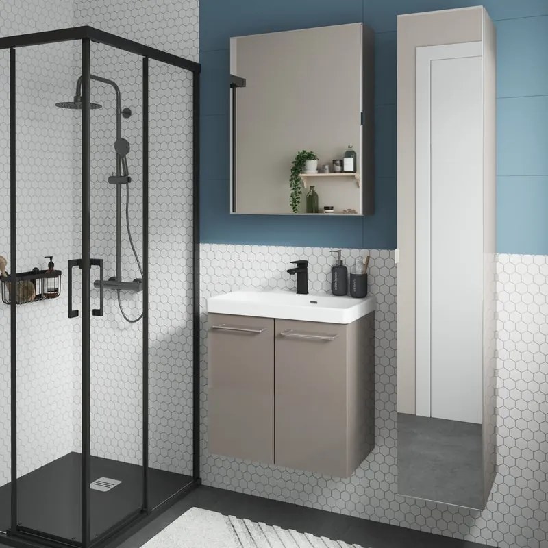 Mobile da bagno sotto lavabo Remix grigio lucido L 60 x H 58 x P 33 cm 2 ante, lavabo non incluso