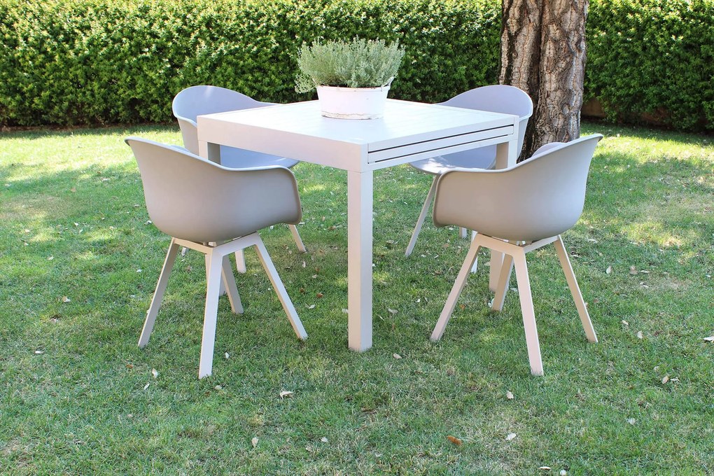 JERRI - set tavolo in alluminio cm 90/180 x 90 x 75 h con 4 poltrone Jessie