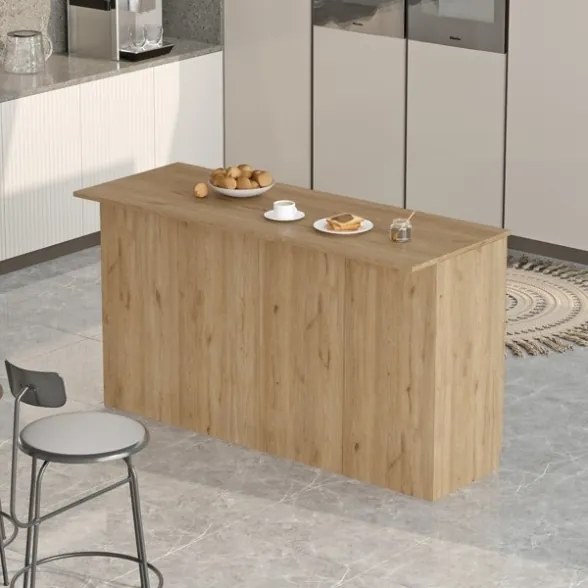 Isola Centrale Cucina 160 Cm Con Ante E Ripiani Dorian Rovere Effetto Legno