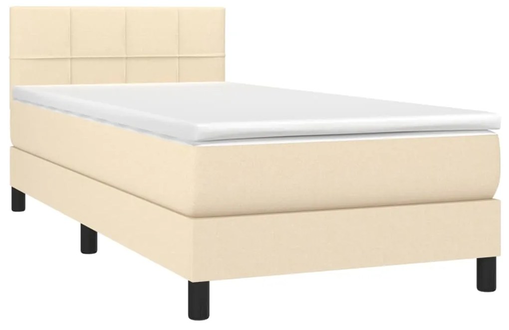 Letto a molle con materasso e led crema 90x200 cm in tessuto