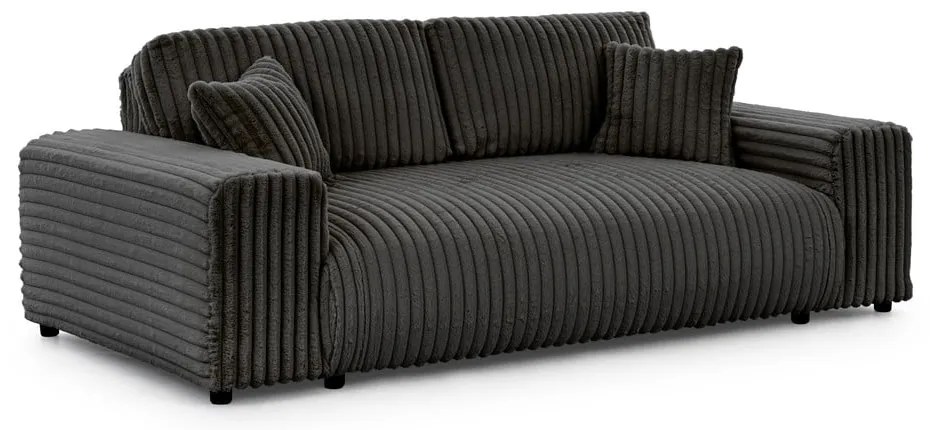 Divano grigio scuro con rivestimento in velluto a coste 213 cm Justin – Ropez